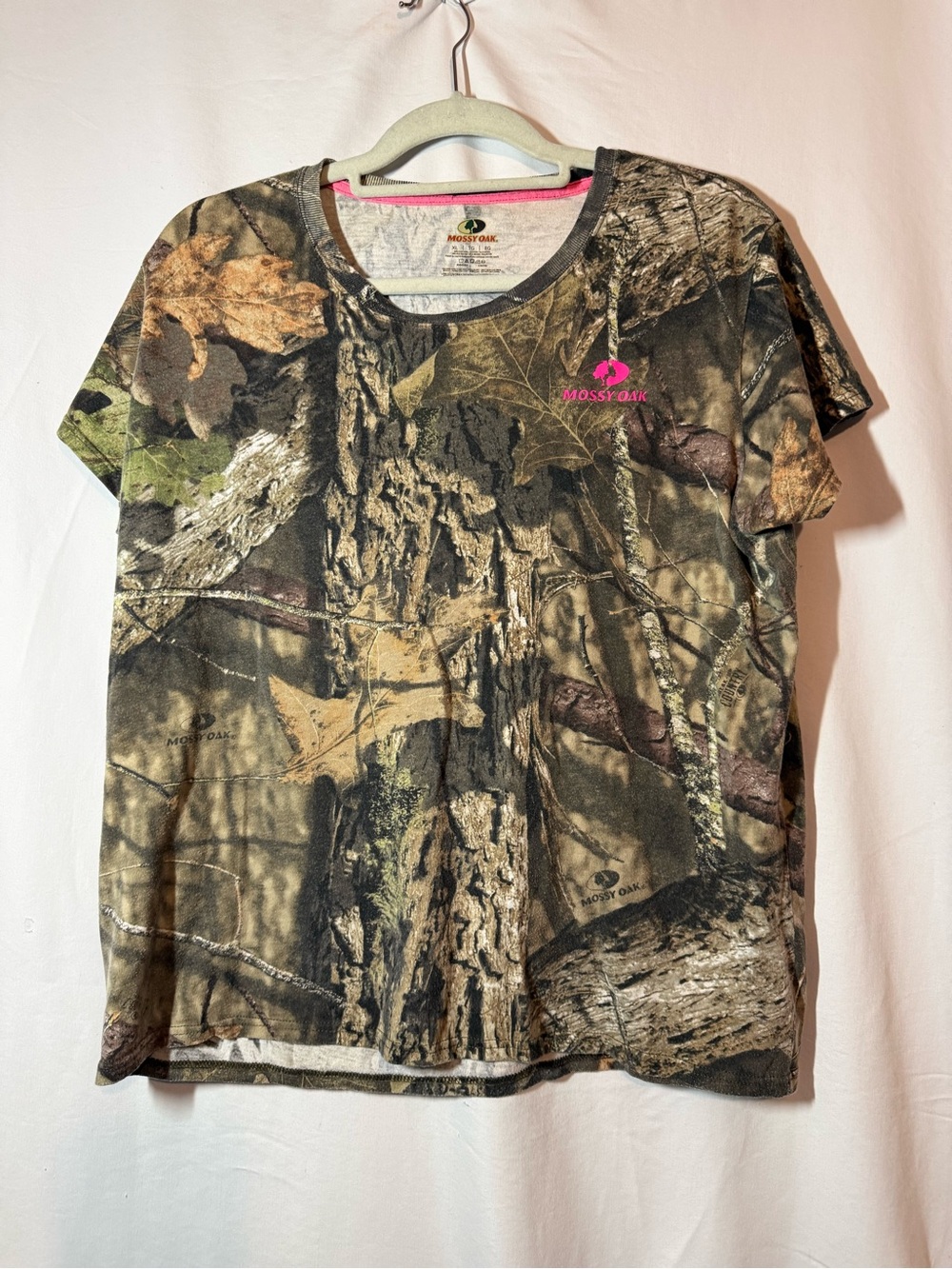 Mossy Oak Womens XL Camo T Shirt Pink Logo Break-Up Country Hunting Outdoors